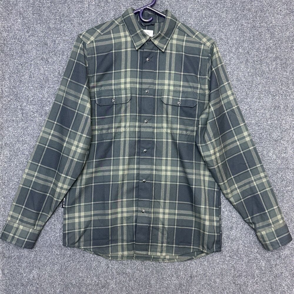 Flylow Handlebar Tech Flannel Mens Pearl Snap Shirt Green Plaid Performance M